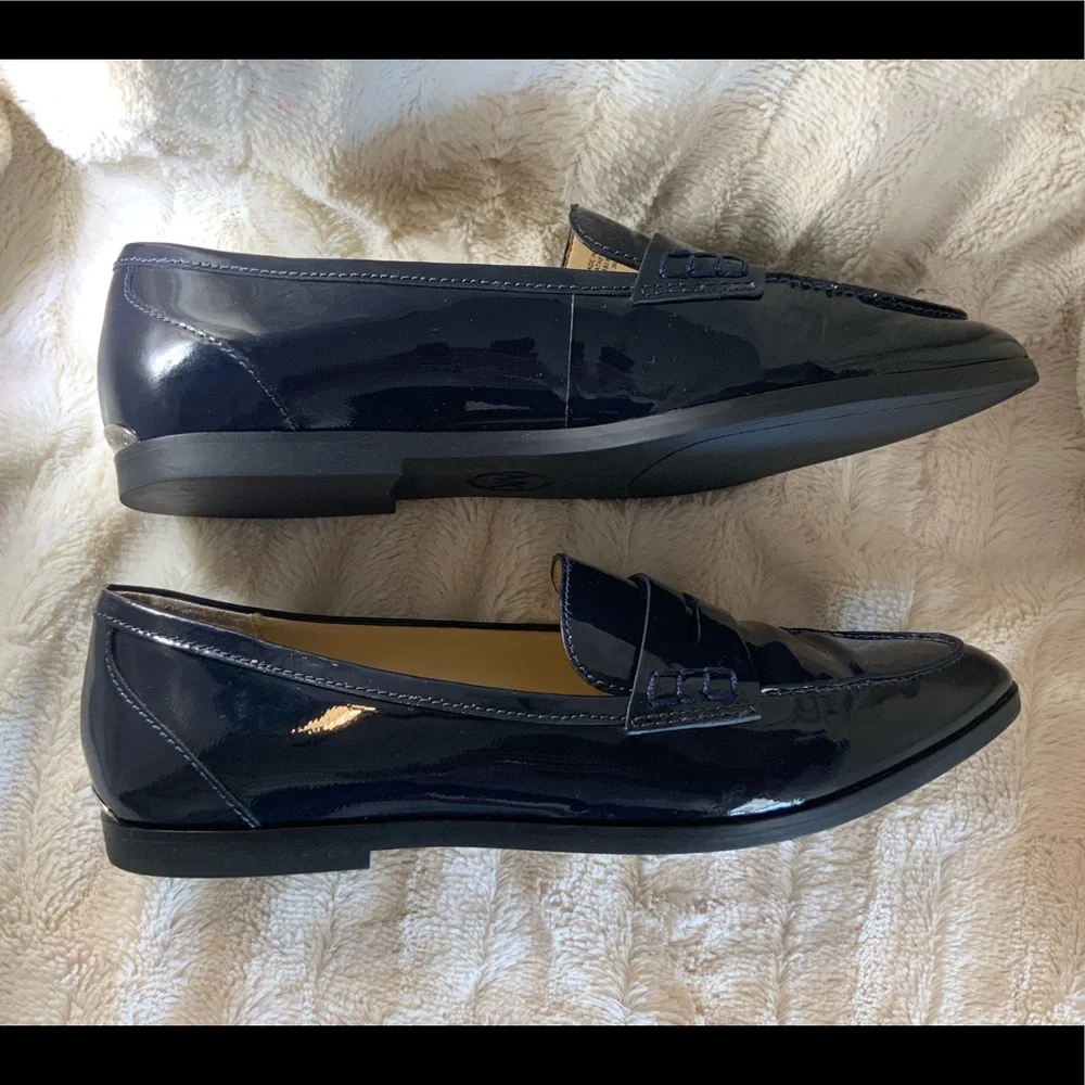 Michael Kors Navy Patent Leather Penny Loafers